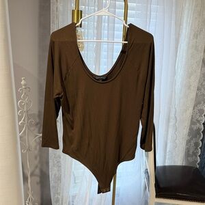 Banana Republic Long Sleeve Scoop Neck Bodysuit - Dark Brown